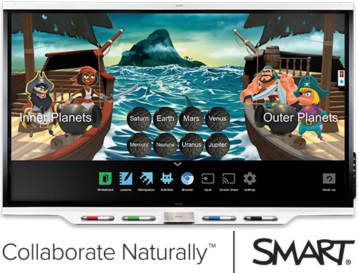 SMART display with pirates lab activity showing. Collaborate Naturally SMART